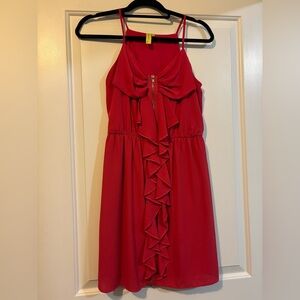 Coral zip front short spaghetti strap dress